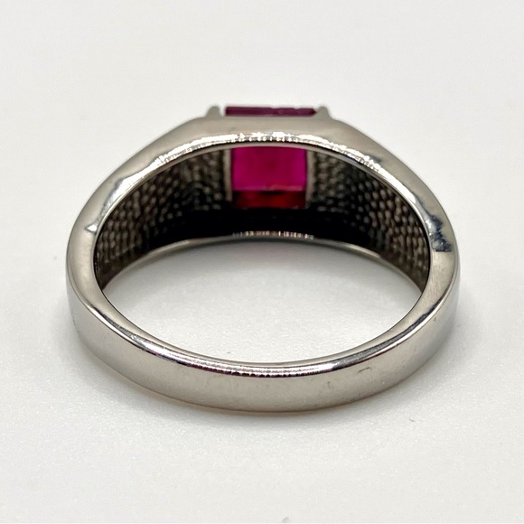 Genuine Ruby Solitaire Men’s Ring in Stainless Steel - Picture 6 of 8